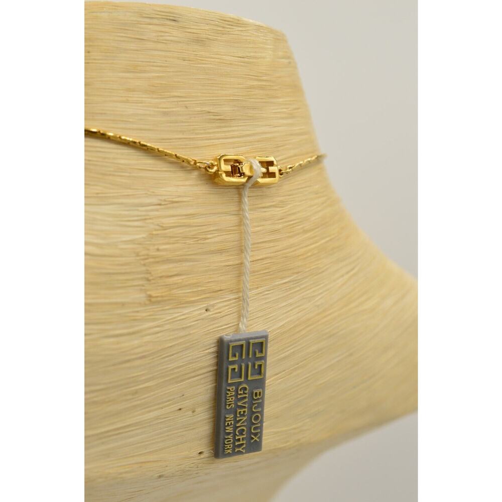 Givenchy Vintage Logo Pendant Necklace G Crystal Gold Signed NOS 80s 1980s Bin8 - Picture 6 of 12